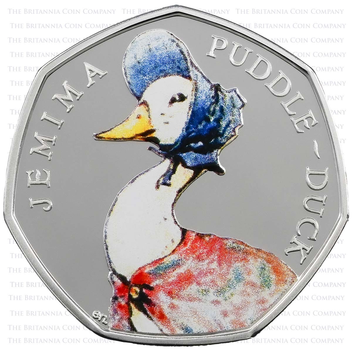 UK16BJPS 2016 Beatrix Potter Jemima Puddle-Duck Fifty Pence Colour Printed Silver Proof Coin Reverse
