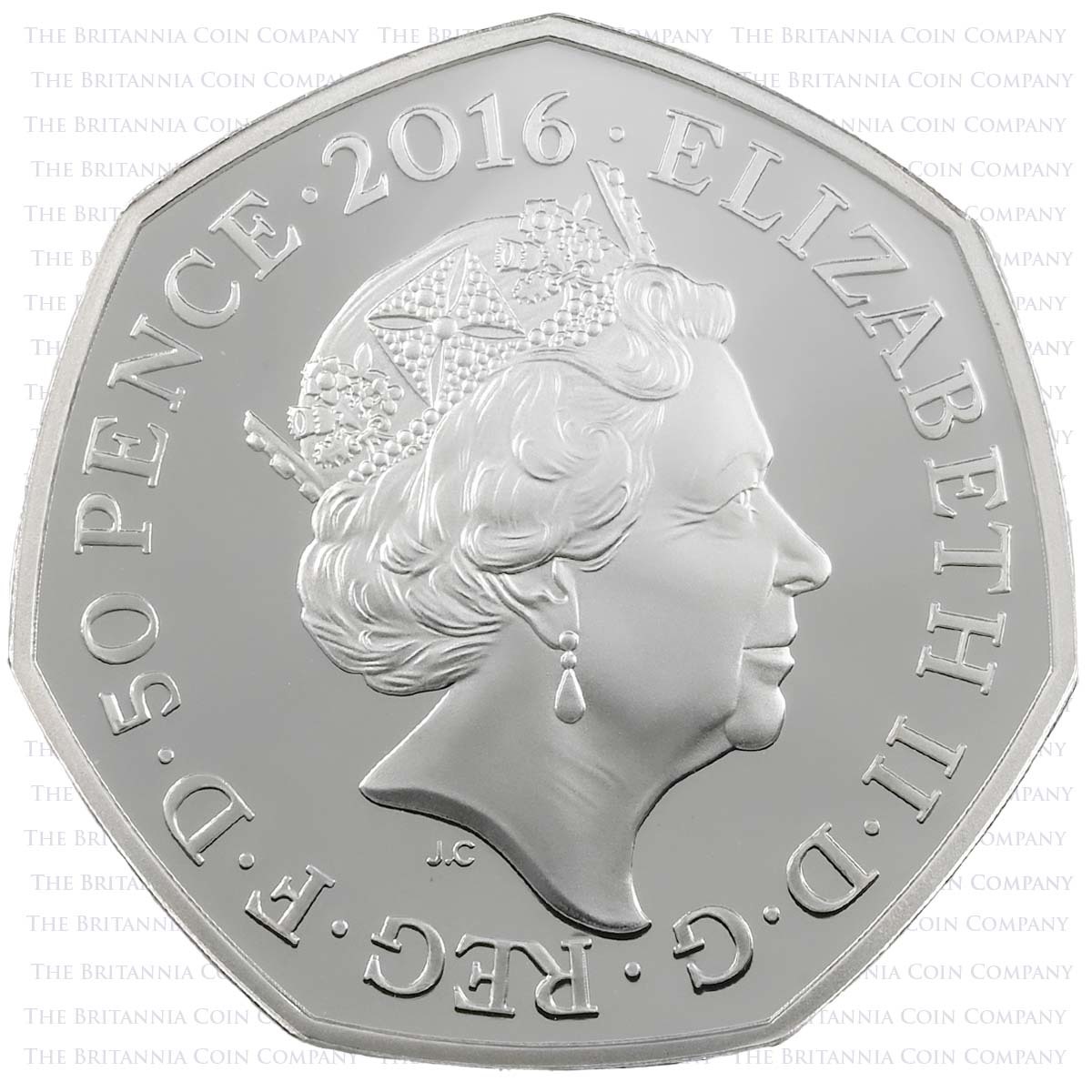 UK16BJPS 2016 Beatrix Potter Jemima Puddle-Duck Fifty Pence Colour Printed Silver Proof Coin Obverse