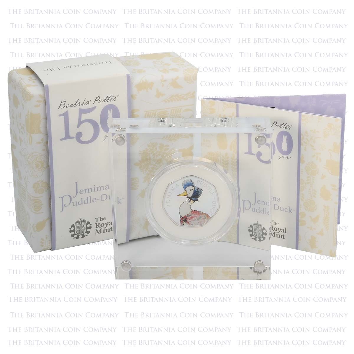 UK16BJPS 2016 Beatrix Potter Jemima Puddle-Duck Fifty Pence Colour Printed Silver Proof Coin Boxed