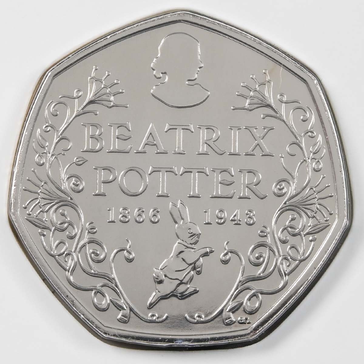 UK16BPBU 2016 Beatrix Potter 150th Anniversary Fifty Pence Brilliant Uncirculated Coin In Folder Reverse