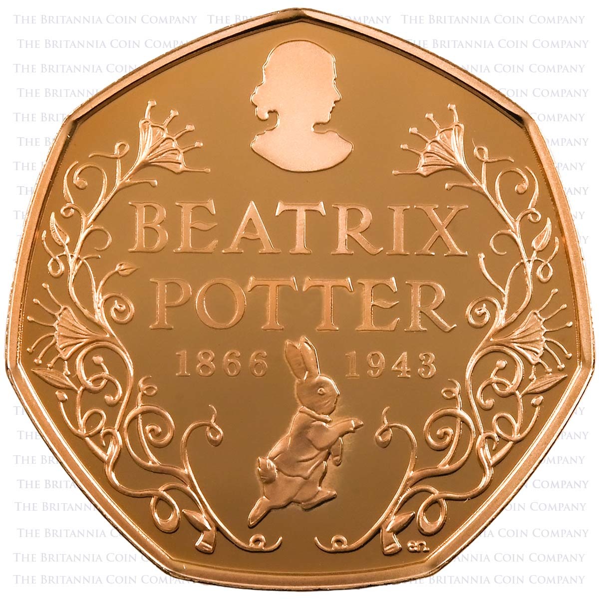 UK16BPGP 2016 Beatrix Potter 150th Anniversary Fifty Pence Gold Proof Coin Reverse