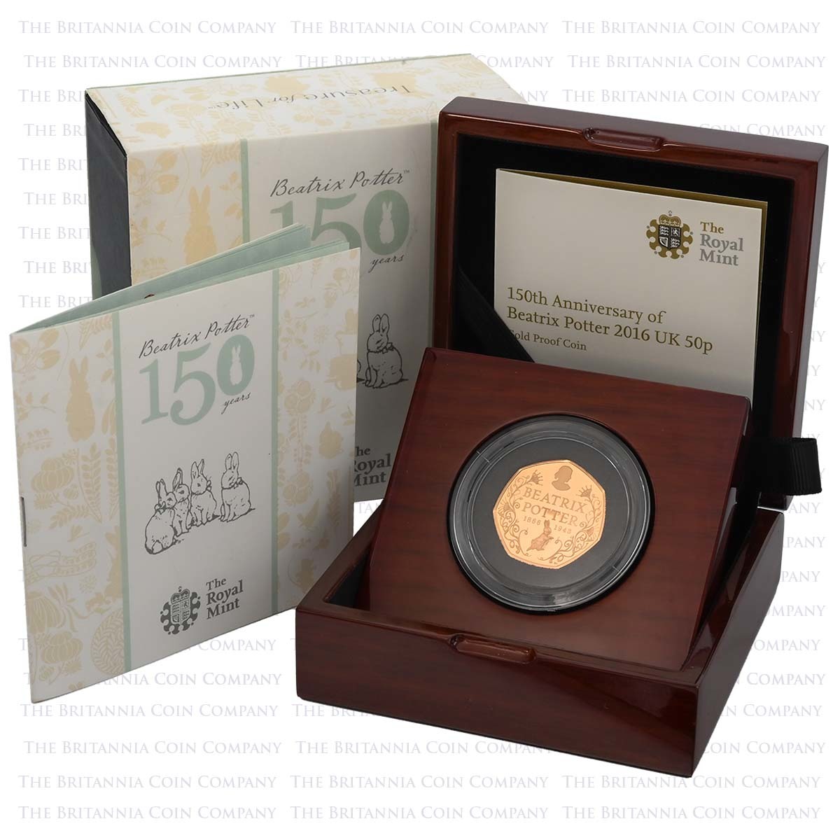 UK16BPGP 2016 Beatrix Potter 150th Anniversary Fifty Pence Gold Proof Coin Boxed