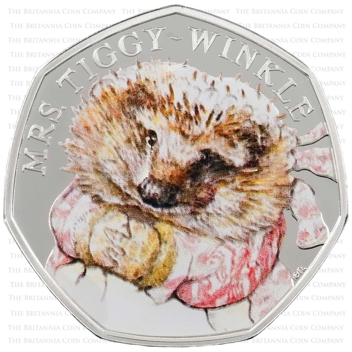 UK16BTWS 2016 Beatrix Potter Mrs Tiggy-Winkle Fifty Pence Colour Printed Silver Proof Coin Reverse