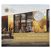 UK16SN20 2016 Welsh Dragon Twenty Pound Silver Brilliant Uncirculated Mint Pack Coin Thumbnail