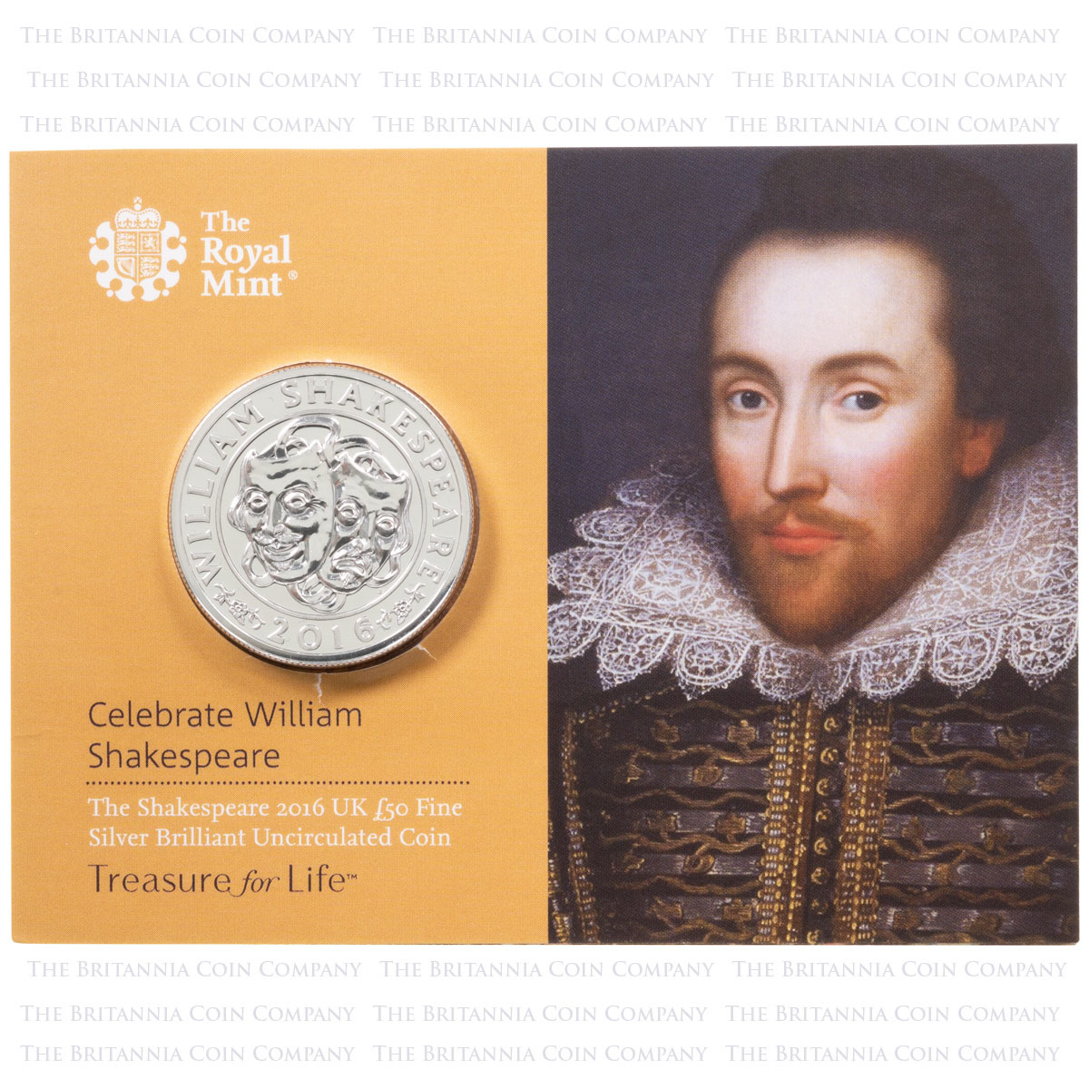 UK16SP50 2016 Celebrate William Shakespeare Fifty Pound Silver Brilliant Uncirculated Coin In Folder