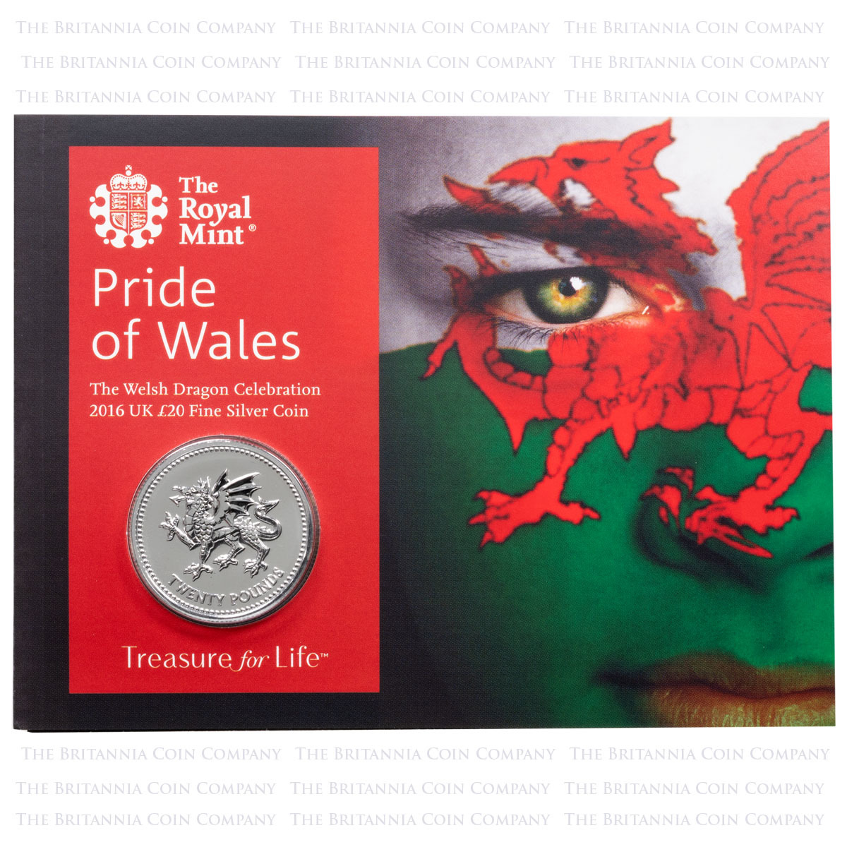 UK16WF20 2016 Welsh Dragon Pride Of Wales Twenty Pound Silver Brilliant Uncirculated Coin In Folder
