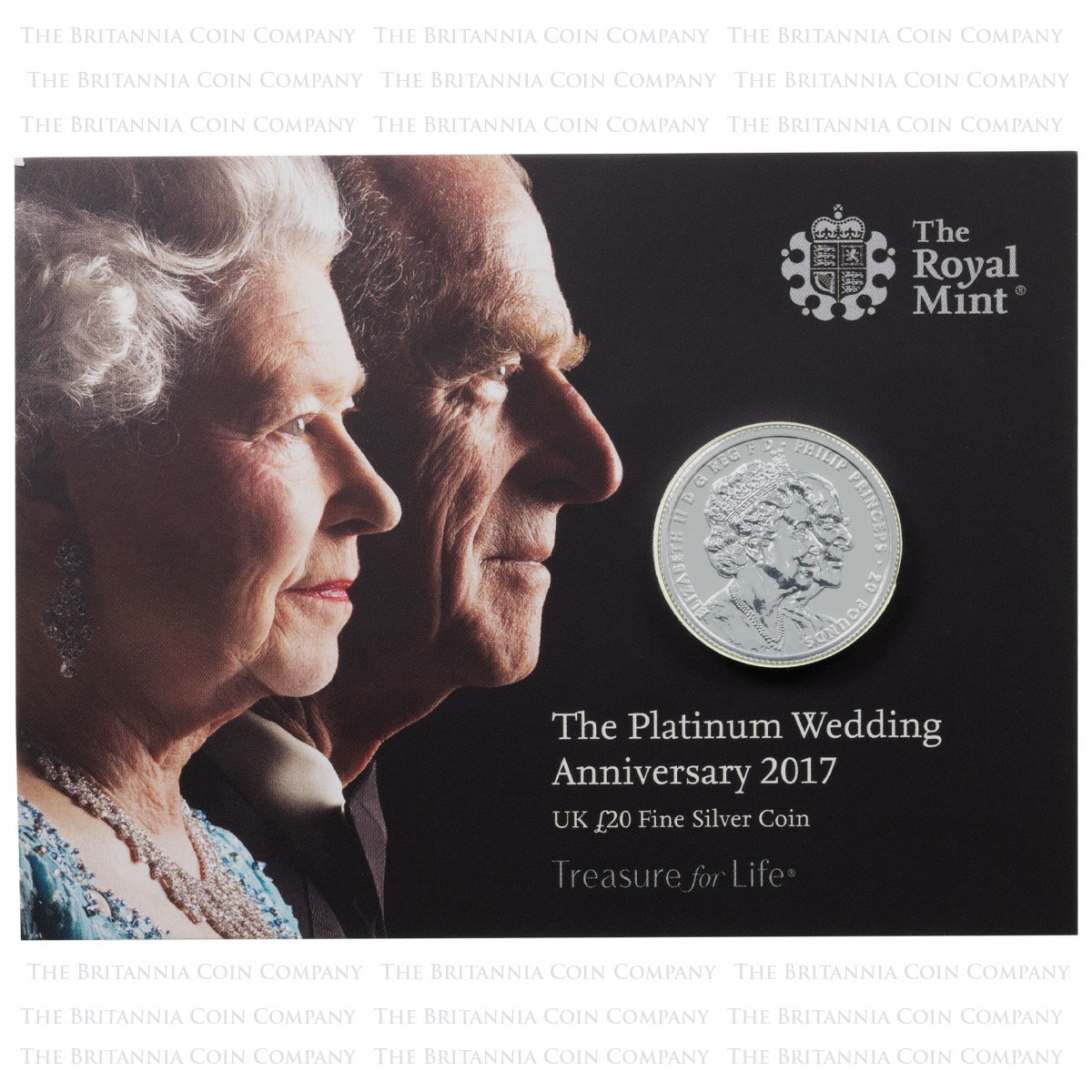 UK1720PW 2017 Platinum Wedding Queen Elizabeth II Prince Philip Duke Of Edinburgh Twenty Pound Brilliant Uncirculated Coin In Folder