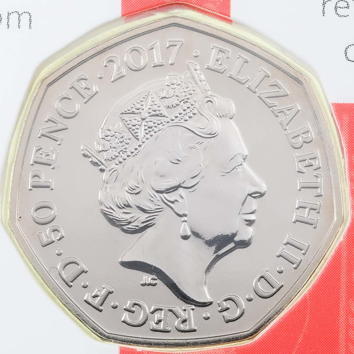 UK17BBBU 2017 Beatrix Potter Benjamin Bunny Fifty Pence Brilliant Uncirculated Coin In Folder Obverse