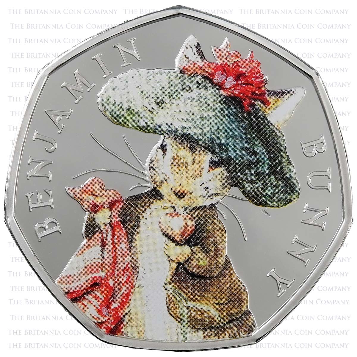 UK17BBSP 2017 Beatrix Potter Benjamin Bunny Fifty Pence Colour Printed Silver Proof Coin Reverse
