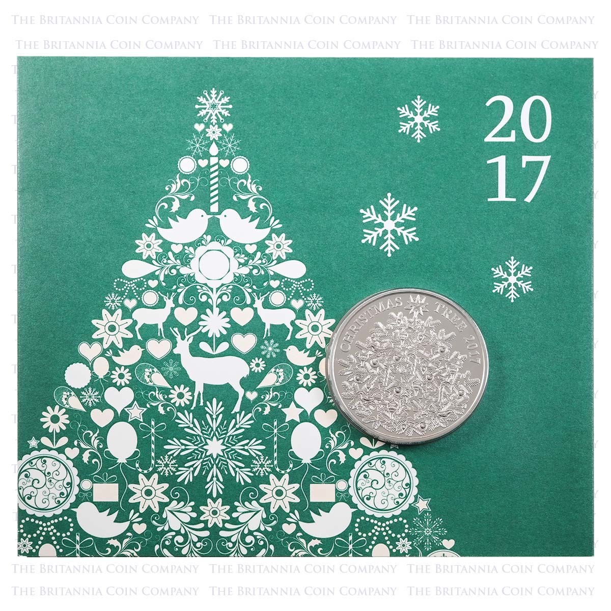 UK17CTBU 2017 Christmas Tree Five Pound Crown Brilliant Uncirculated Coin In Folder
