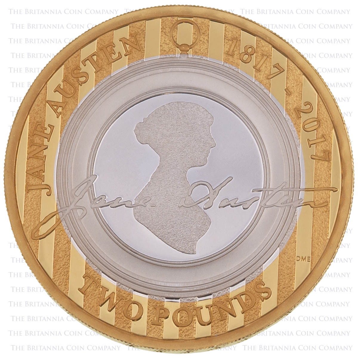 Reverse design of the UK17JASP 2017 Jane Austen Two Pound Silver Proof Coin