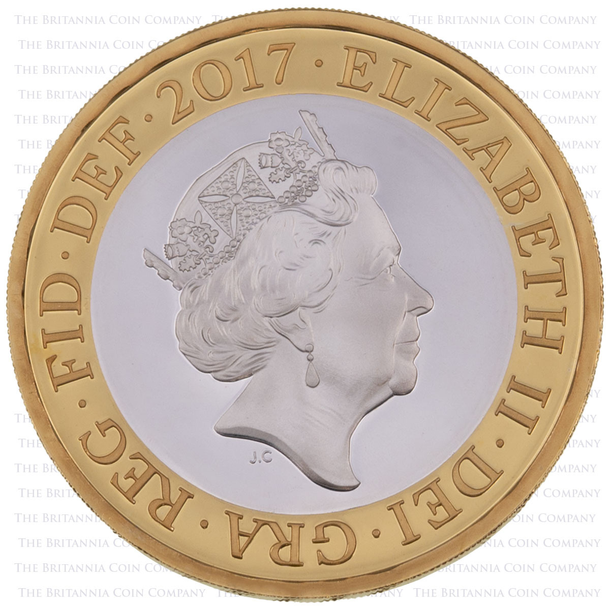 Elizabeth II portrait on UK17JASP 2017 Jane Austen Two Pound Silver Proof Coin