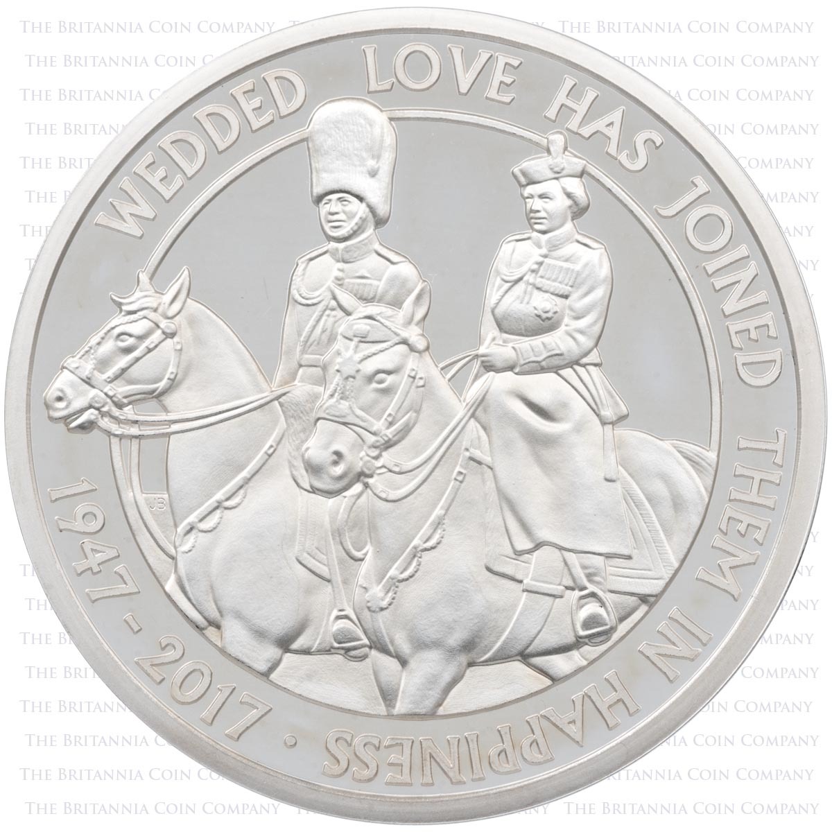 UK17PWPF 2017 Platinum Wedding Anniversary Five Pound Crown Piedfort Silver Proof Coin reverse design