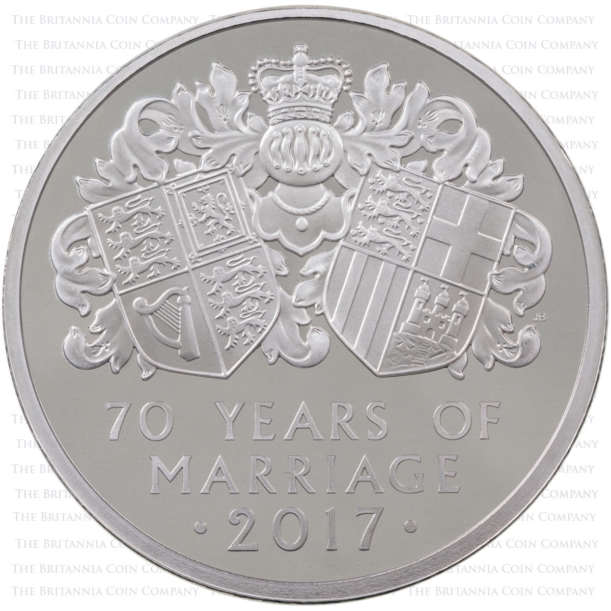2017 Platinum Wedding Anniversary Five Pound Piedfort Platinum Proof Coin Reverse