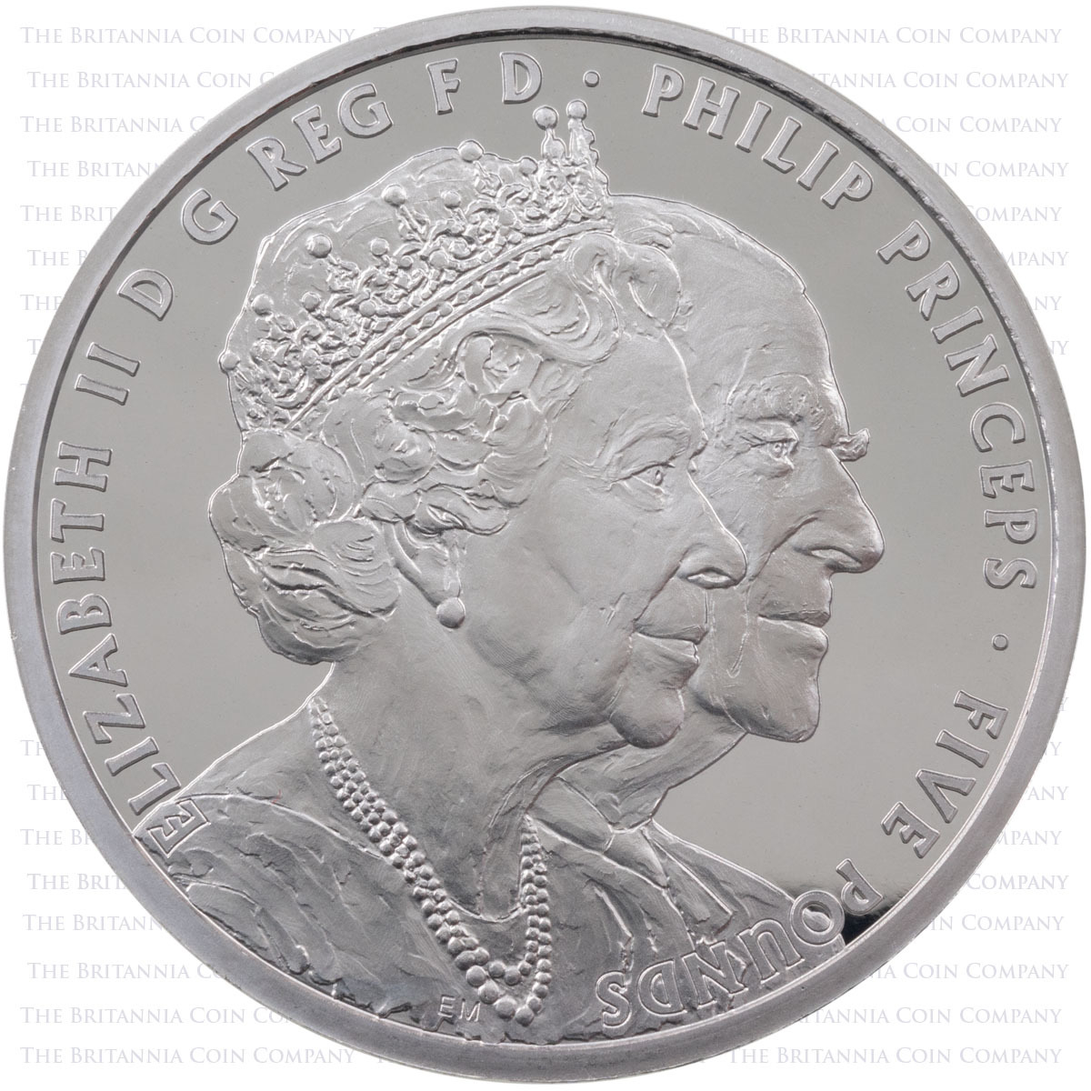 2017 Platinum Wedding Anniversary Five Pound Piedfort Platinum Proof Coin Obverse