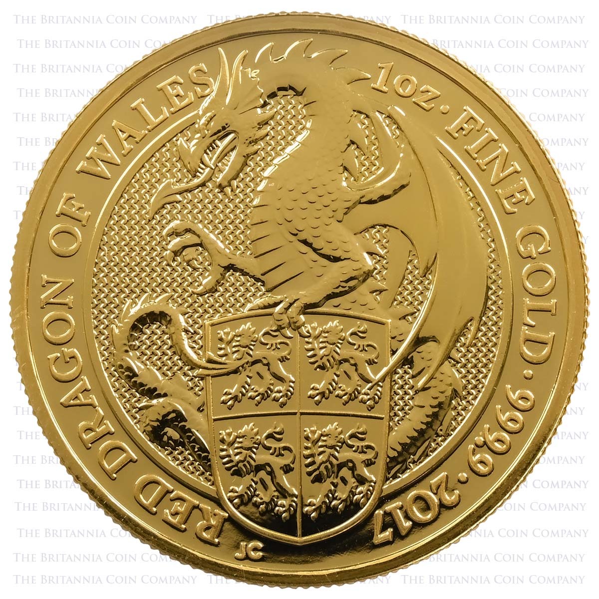 2017 Queen’s Beasts Red Dragon of Wales 1 Ounce Gold Bullion Reverse