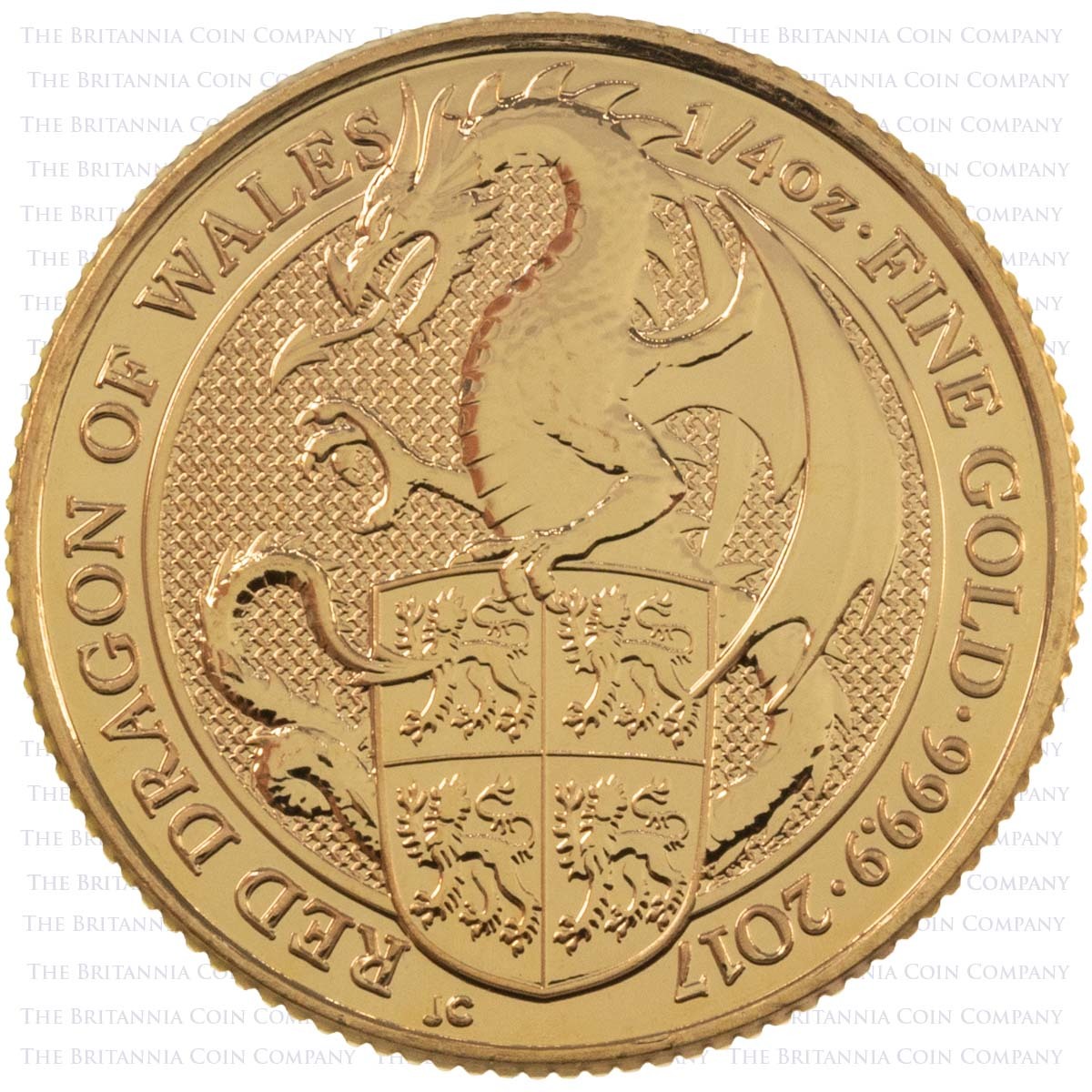 2017 Queen's Beasts Red Dragon Of Wales Quarter Ounce Gold Bullion Coin Reverse