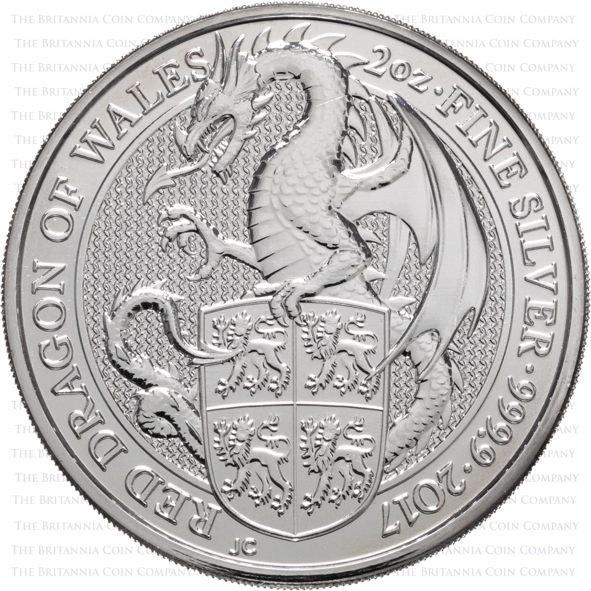 2017 Queens Beasts Red Dragon Of Wales Two Ounce Silver Bullion Coin Reverse