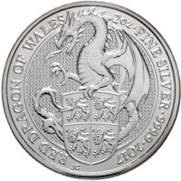 2017 Queens Beasts Red Dragon Of Wales Two Ounce Silver Bullion Coin Thumbnail
