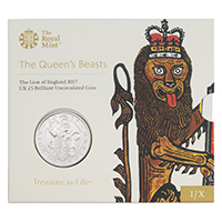 UK17QLBU 2017 Lion Of England Five Pound Brilliant Uncirculated Queen's Beasts Mint Pack Coin thumbnail