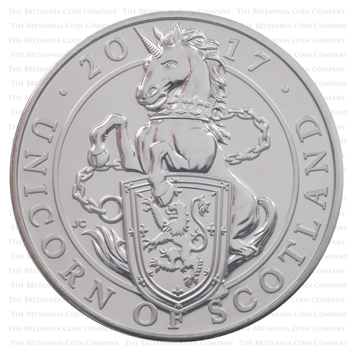 Reverse of UK17QUBU Unicorn of Scotland Queen's Beasts Brilliant Uncirculated Five Pound Crown 