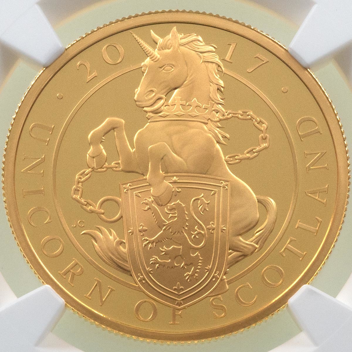 UK17QUGP 2017 Queen's Beasts Unicorn Of Scotland One Ounce Gold Proof Coin NGC Graded PF 69 Ultra Cameo Reverse