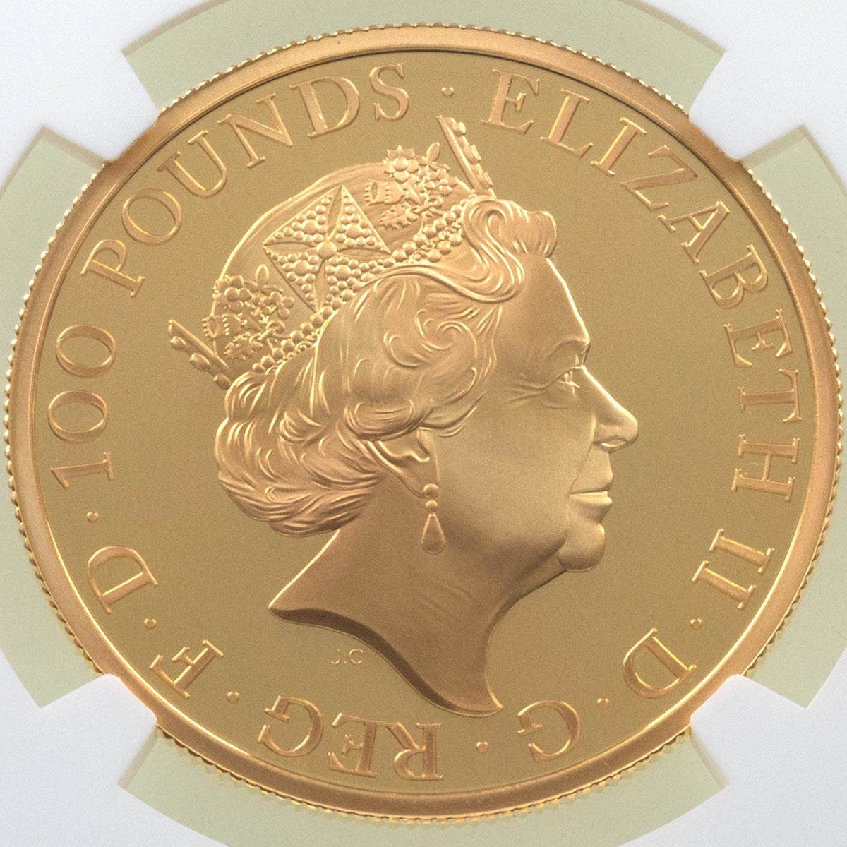 UK17QUGP 2017 Queen's Beasts Unicorn Of Scotland One Ounce Gold Proof Coin NGC Graded PF 69 Ultra Cameo Obverse