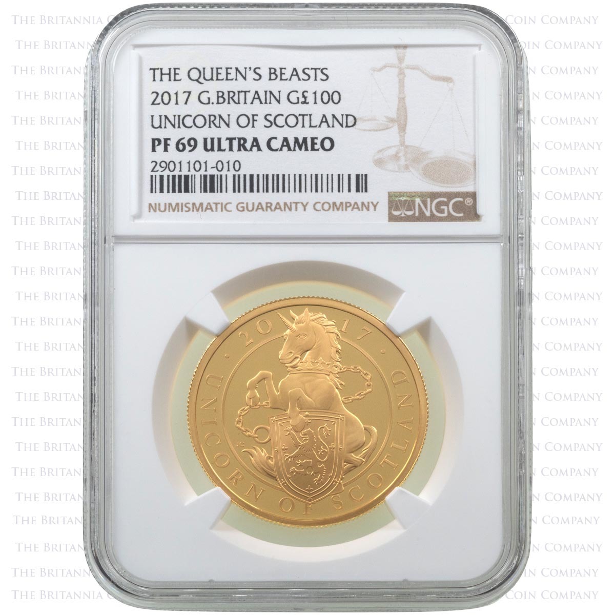 UK17QUGP 2017 Queen's Beasts Unicorn Of Scotland One Ounce Gold Proof Coin NGC Graded PF 69 Ultra Cameo Holder