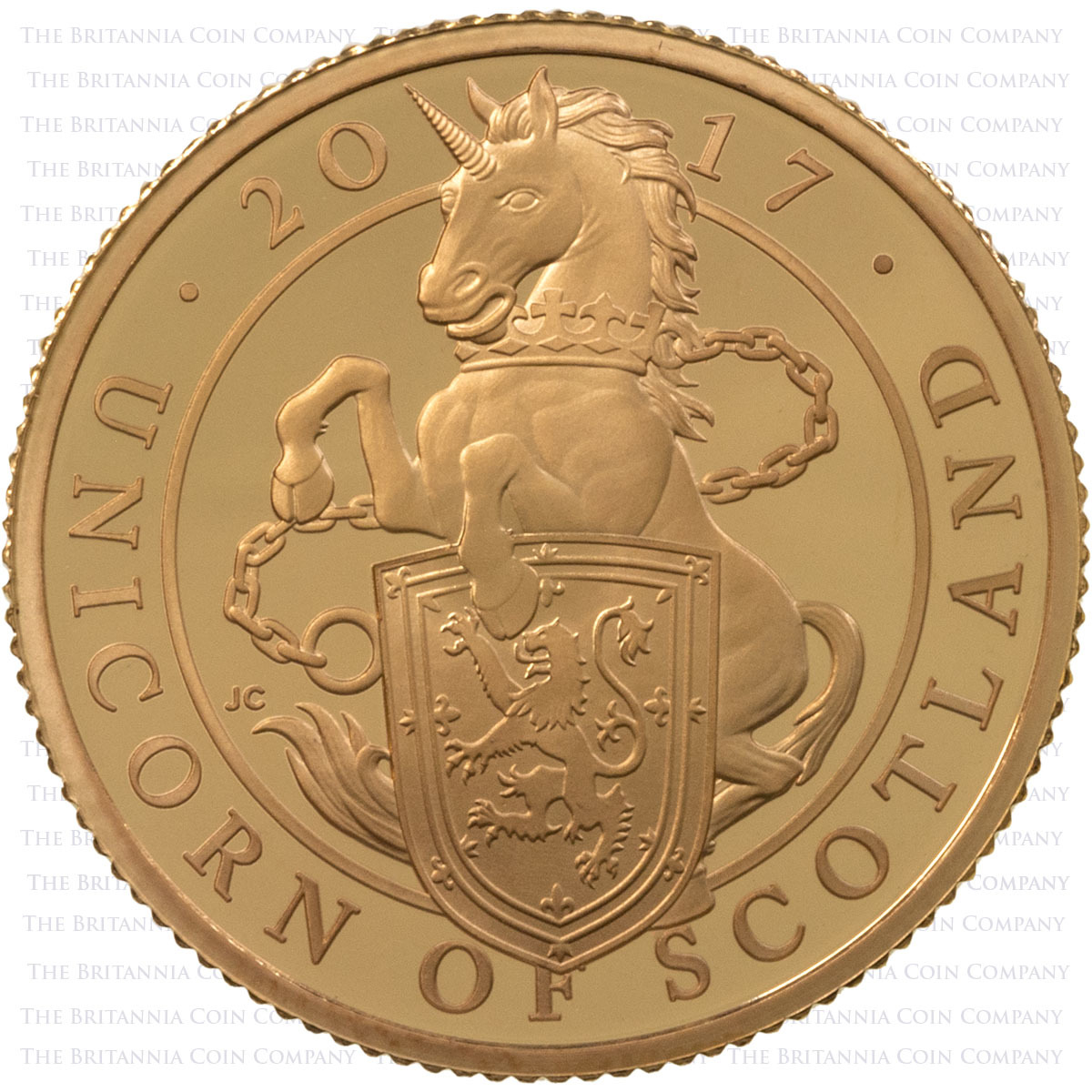 UK17QUQO 2017 Queen's Beasts Unicorn Of Scotland Quarter Ounce Gold Proof Coin Reverse