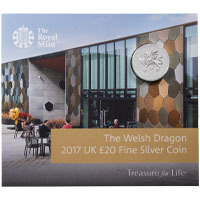 UK17SN20 2017 Welsh Dragon Pride Of Wales Twenty Pound Silver Brilliant Uncirculated Coin In Folder Thumbnail