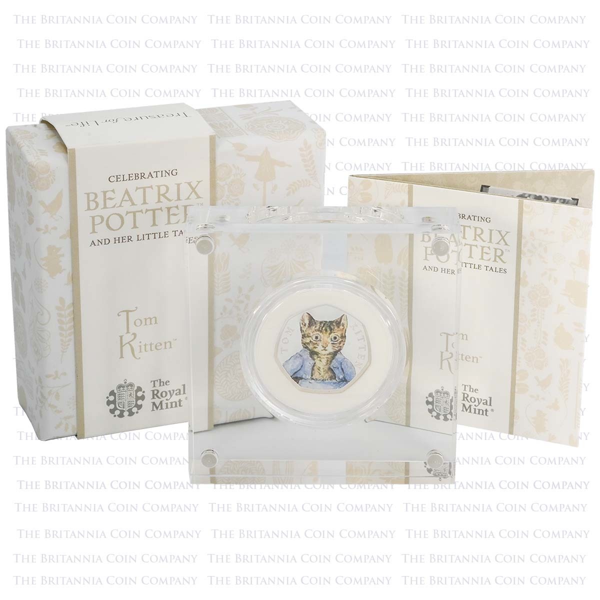 UK17TKSP 2017 Beatrix Potter Tom Kitten Fifty Pence Colour Printed Silver Proof Coin Boxed