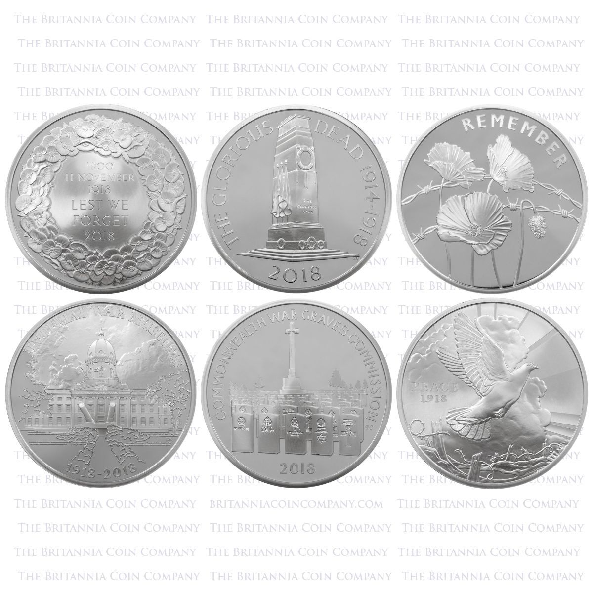 UK1821SS 2018 First World War Armistice Five Pound Silver Proof Coin Set Boxed