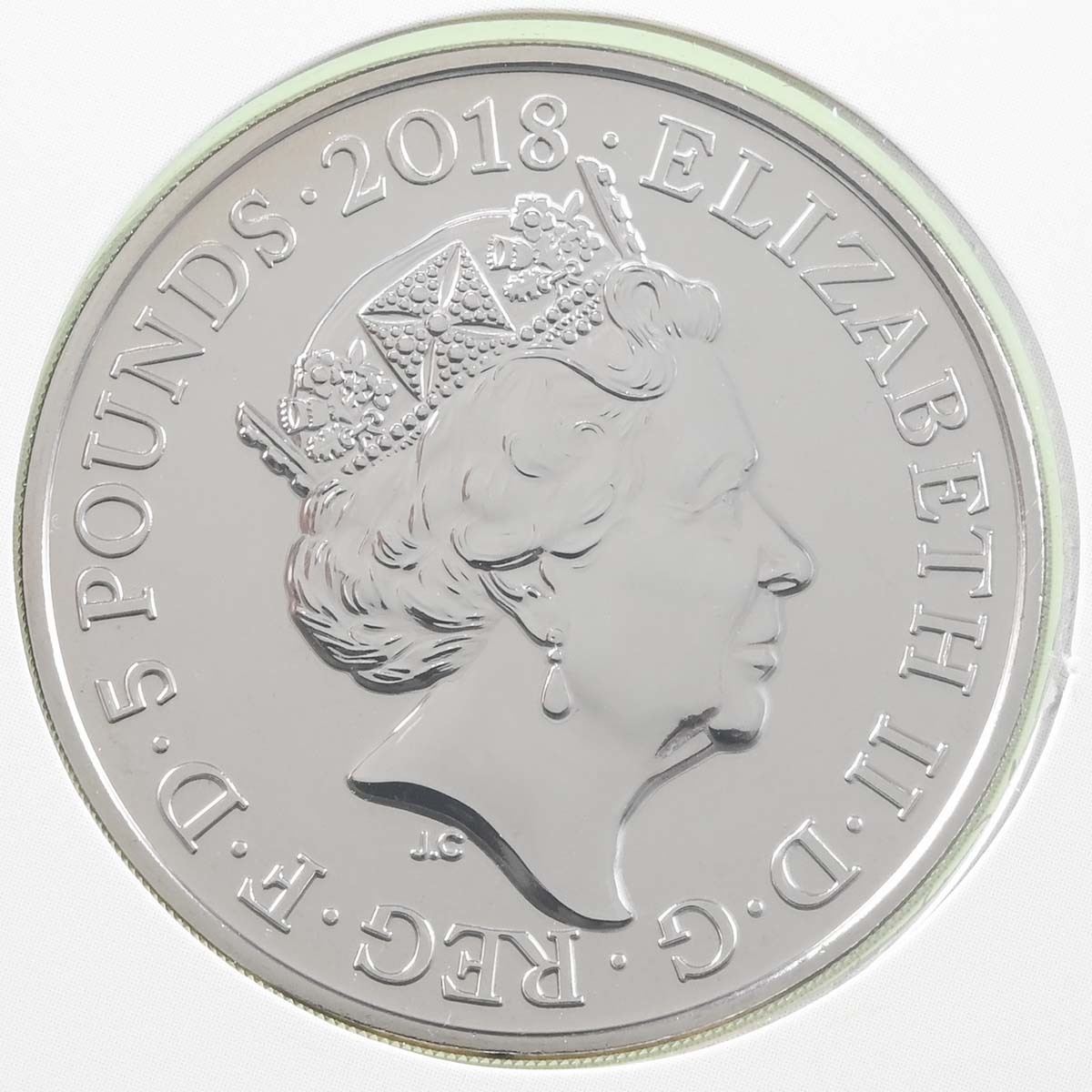 UK1870BU 2018 Charles Prince Of Wales 70th Birthday Five Pound Crown Brilliant Uncirculated Coin In Folder Obverse
