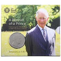 UK1870BU 2018 Charles Prince Of Wales 70th Birthday Five Pound Crown Brilliant Uncirculated Coin In Folder Thumbnail