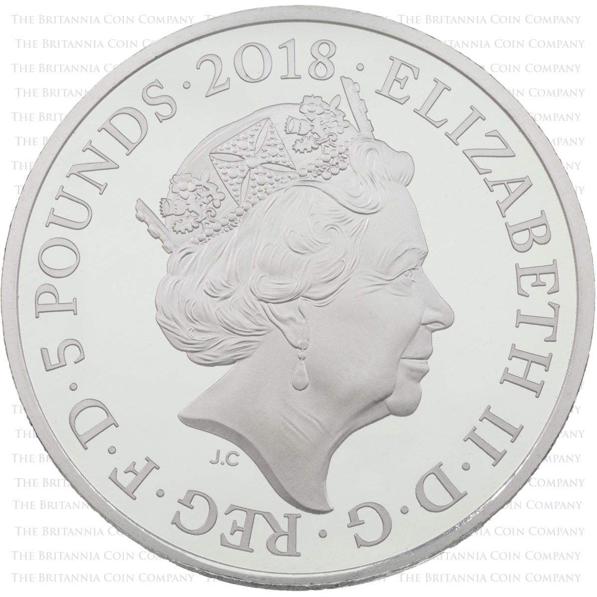 UK1870PL 2018 Charles Prince Of Wales 70th Birthday Five Pound Crown Piedfort Platinum Proof Coin Obverse