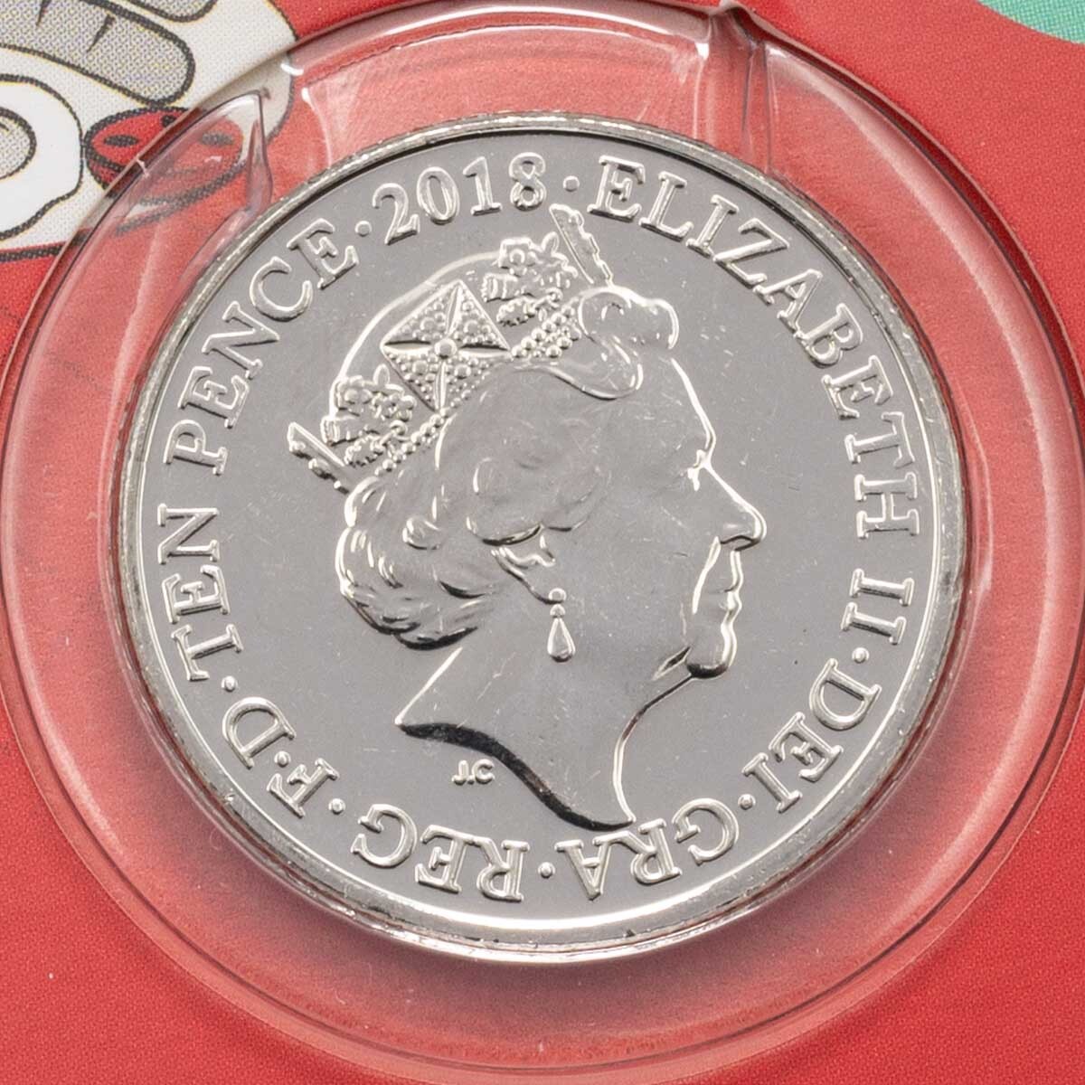 Obverse of UK18EUNR 2018 E For English Breakfast Ten Pence Great British Coin Hunt Coin