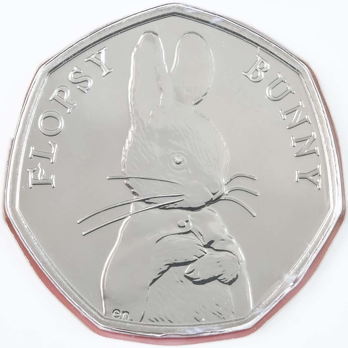 UK18FBBU 2018 Beatrix Potter Flopsy Bunny Fifty Pence Brilliant Uncirculated Coin In Folder Reverse