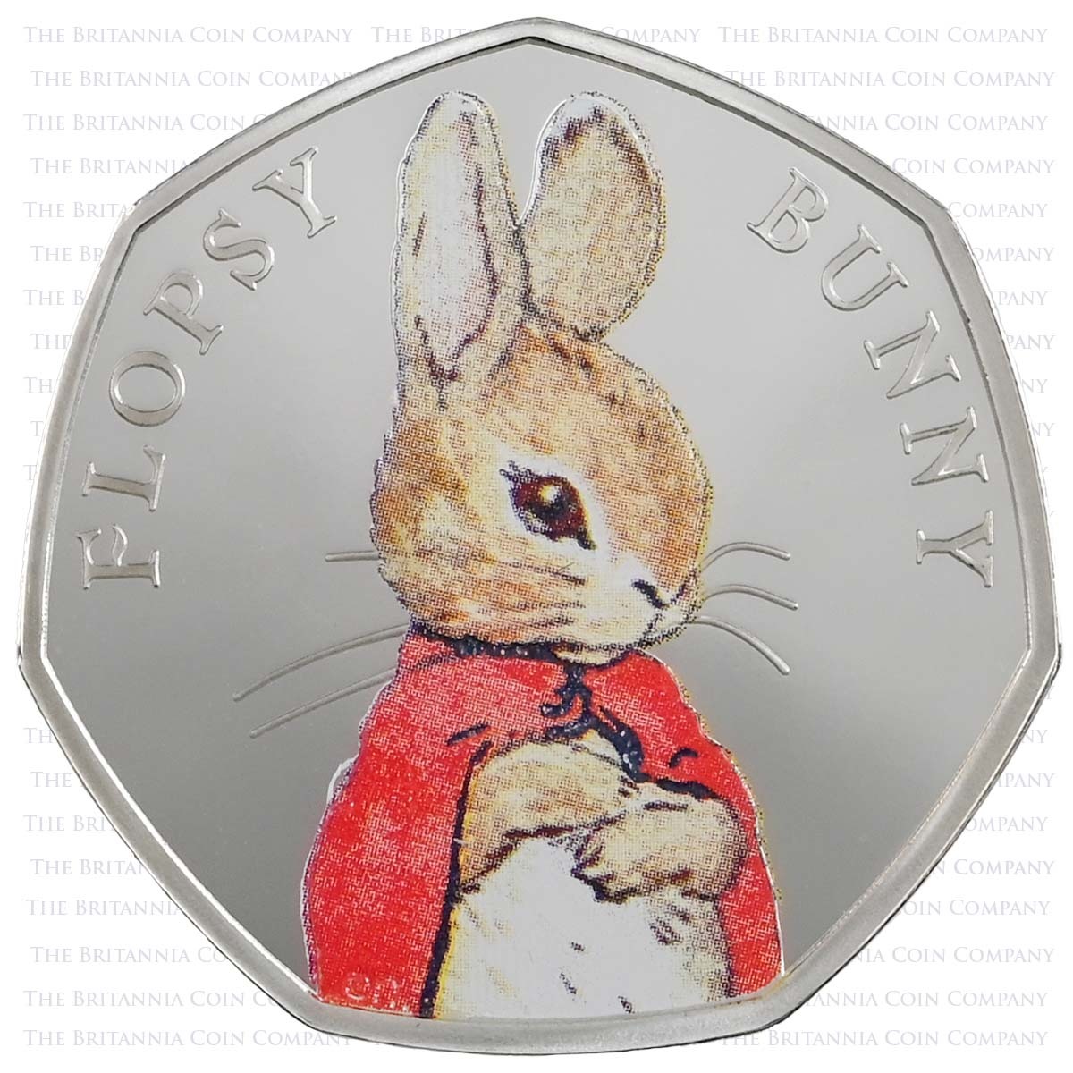 Uk18FBSP 2018 Beatrix Potter Flopsy Bunny Fifty Pence Colour Printed Silver Proof Coin Reverse