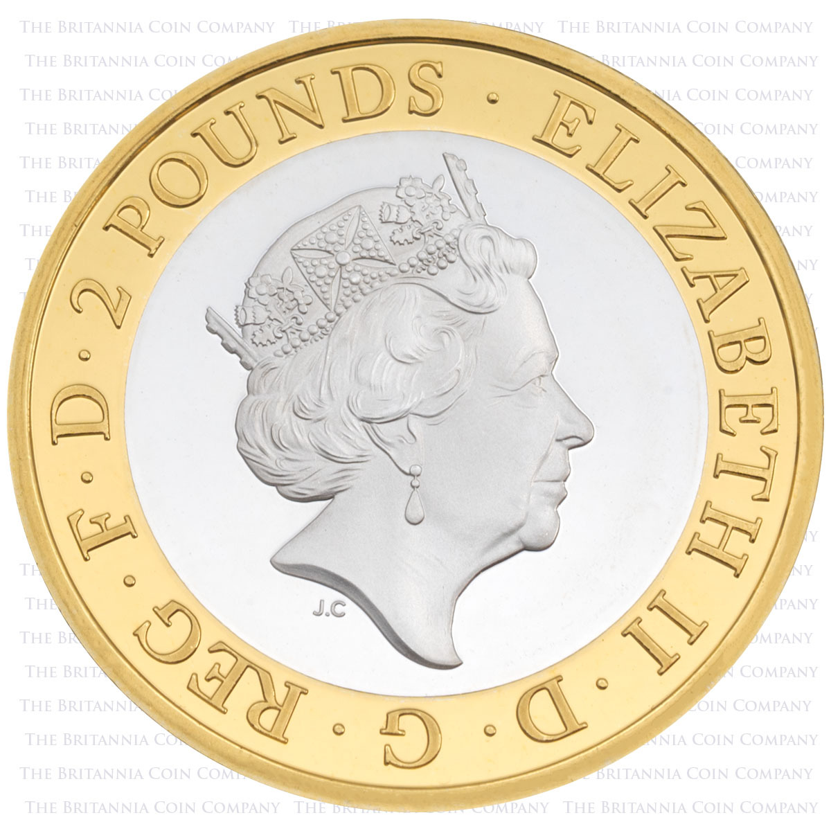 Elizabeth II obverse of UK18FRPF 2018 Frankenstein Two Pound Piedfort Silver Proof Coin