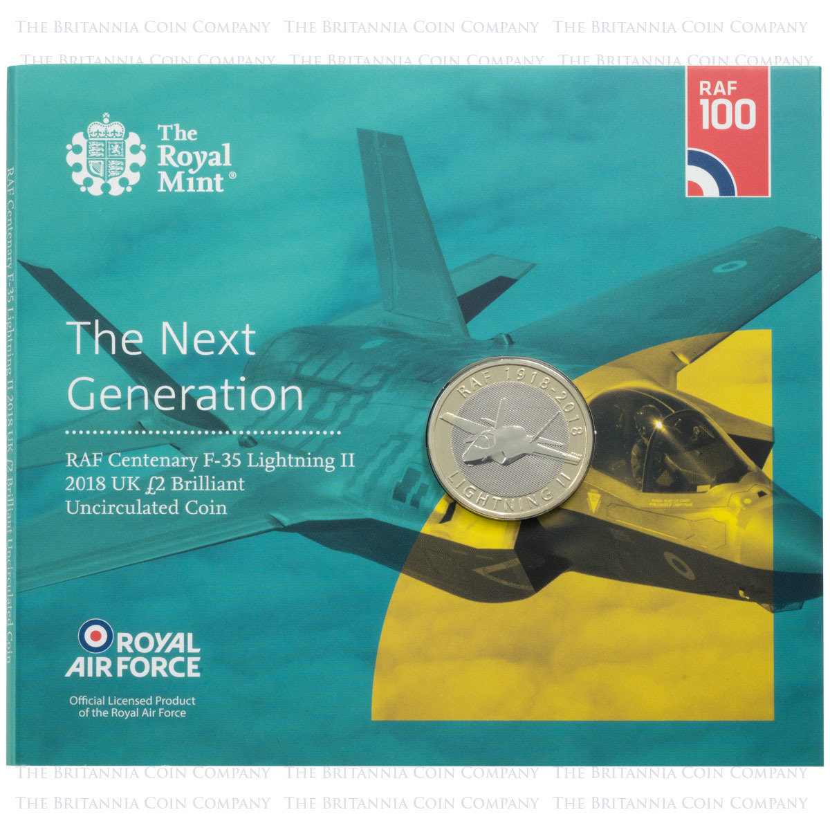 UK18LTBU 2018 Royal Air Force Centenary F-35 Lightning II Two Pound Brilliant Uncirculated Coin In Folder