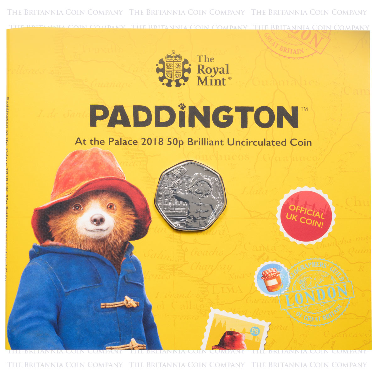UK18PBBU 2018 Paddington Bear At The Palace Fifty Pence Brilliant Uncirculated Coin In Folder