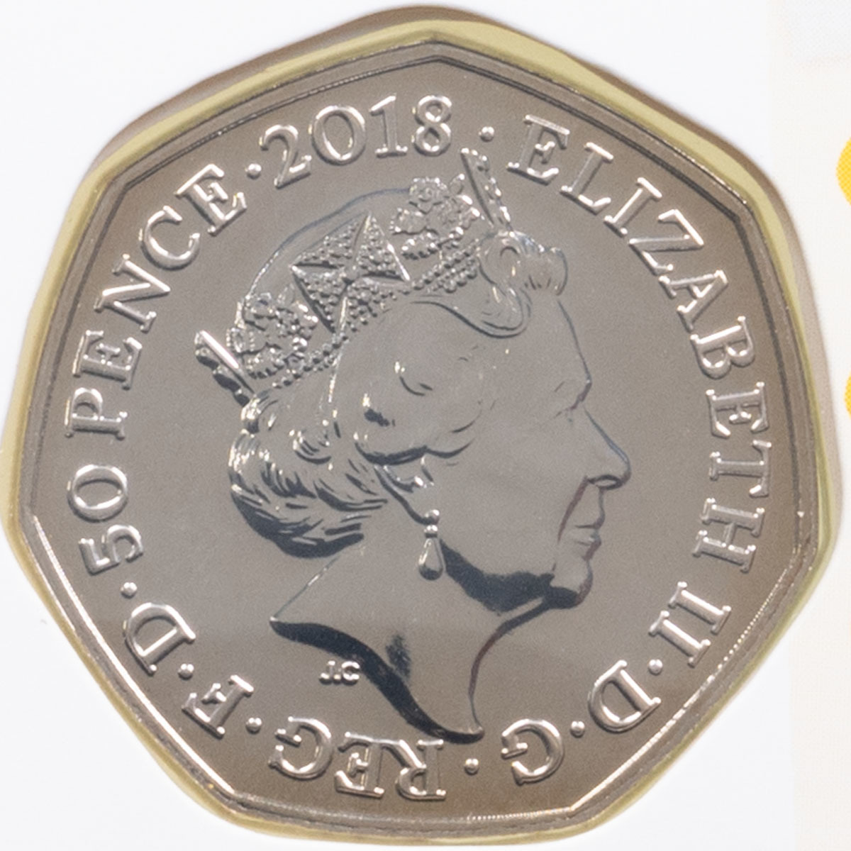 UK18PBBU 2018 Paddington Bear At The Palace Fifty Pence Brilliant Uncirculated Coin In Folder Obverse