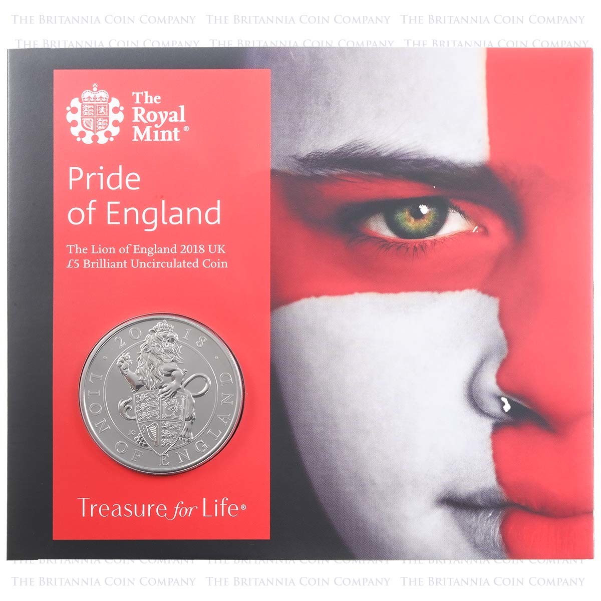 UK18PEBU 2018 Pride Of England Queen's Beasts Lion Of England Five Pound Crown Brilliant Uncirculated Coin In Folder