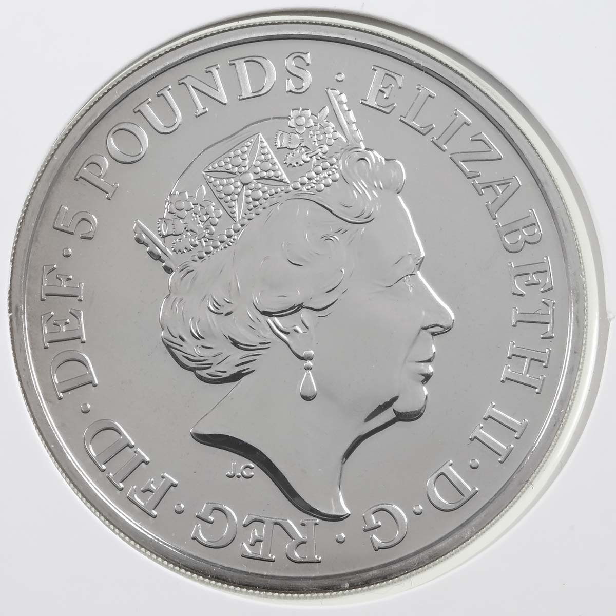 UK18PGBU 2018 Prince George 5th Birthday Five Pound Crown Brilliant Uncirculated Coin In Folder Obverse