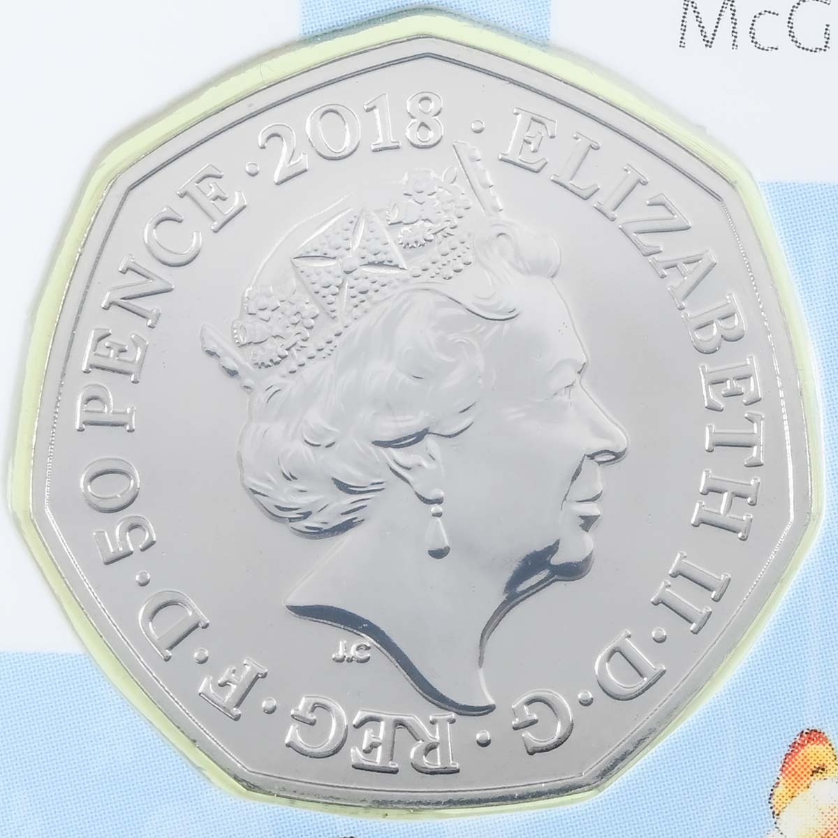 UK18PRBU 2018 Beatrix Potter Peter Rabbit Fifty Pence Brilliant Uncirculated Coin In Folder Obverse