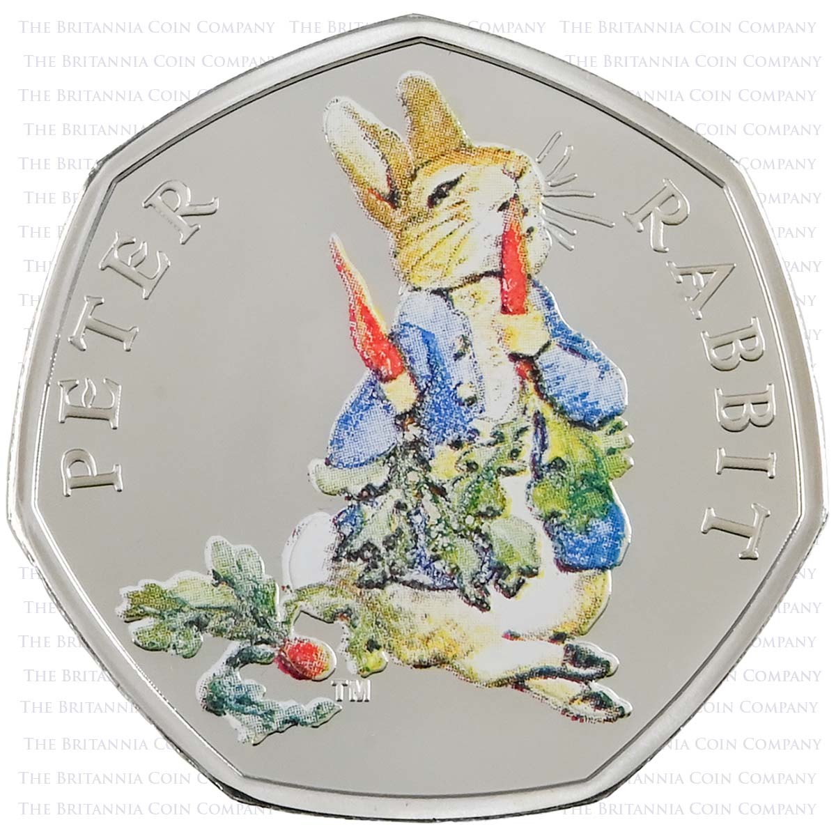 UK18PRSP 2018 Beatrix Potter Peter Rabbit Fifty Pence Colour Printed Silver Proof Coin Reverse