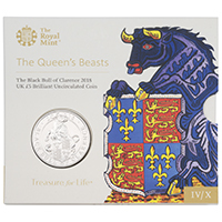 UK18QBBU 2018 Black Bull Of Clarence Five Pound Brilliant Uncirculated Queen's Beasts Mint Pack Coin thumbnail