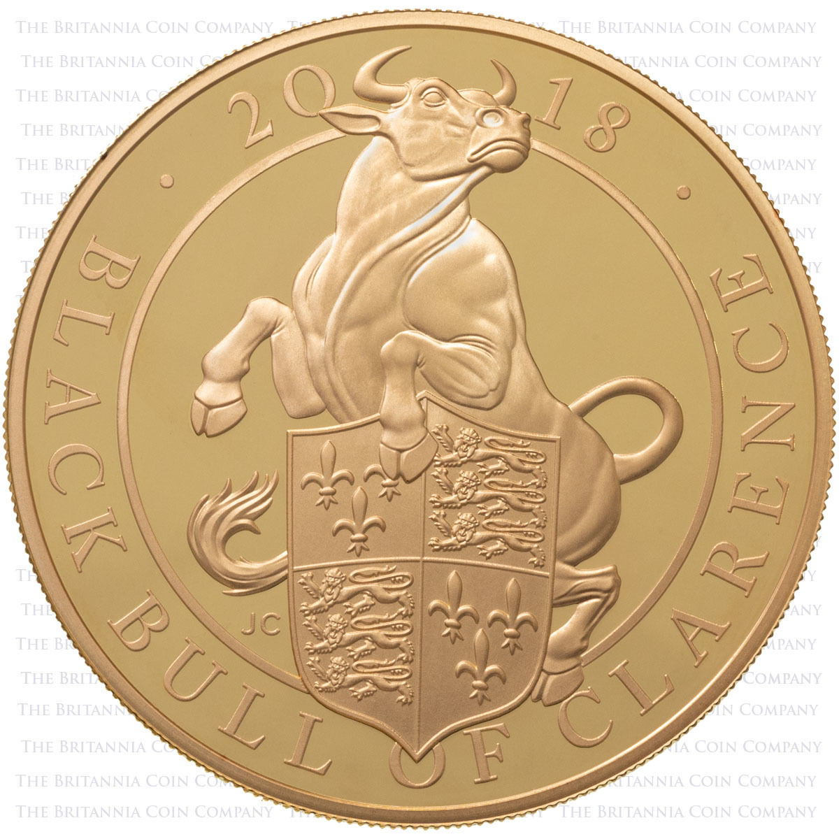 UK18QBG5 2018 Queen's Beasts Black Bull Of Clarence Five Ounce Gold Proof Coin Reverse