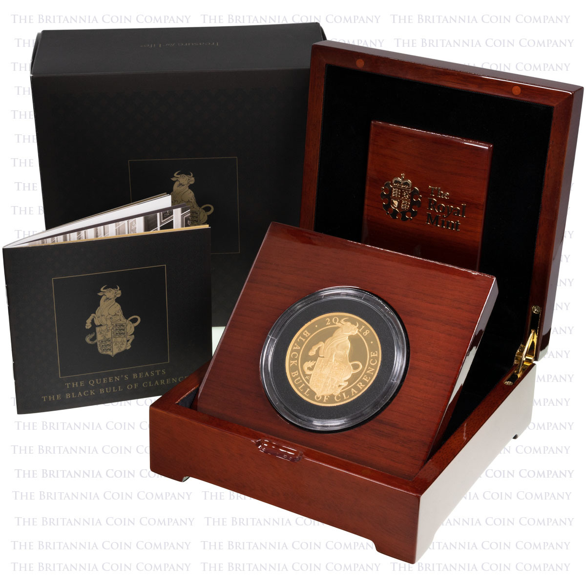 UK18QBG5 2018 Queen's Beasts Black Bull Of Clarence Five Ounce Gold Proof Coin Boxed