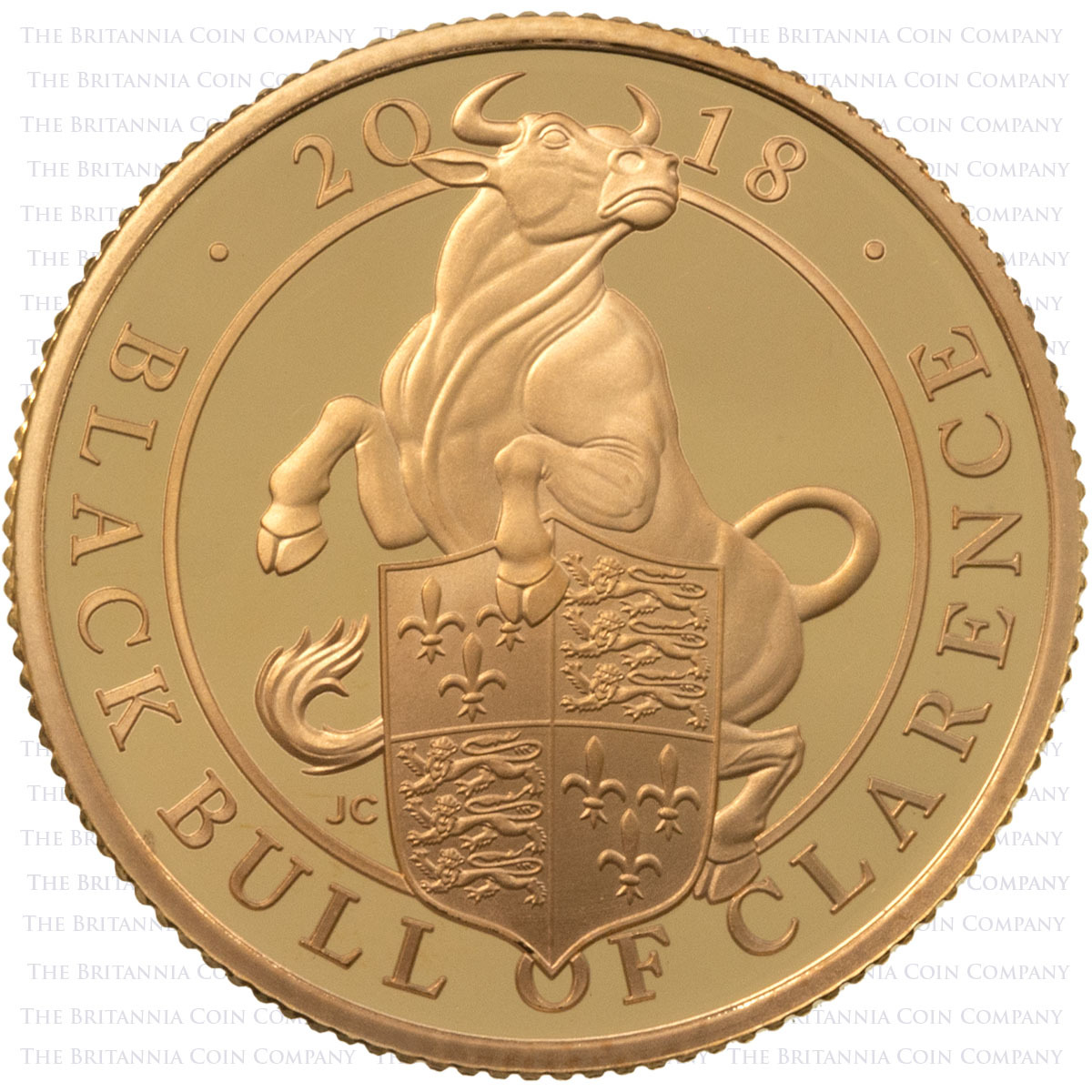 UK18QBQO 2018 Queen's Beasts Black Bull Of Clarence Quarter Ounce Gold Proof Coin Reverse